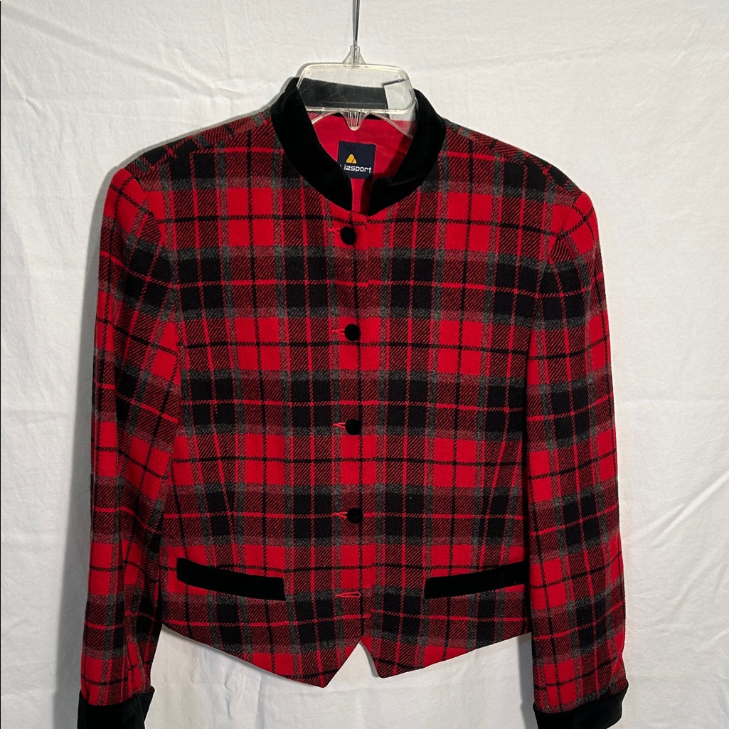 Liz Sport Women's Red And Black Plaid Blazer Size 6